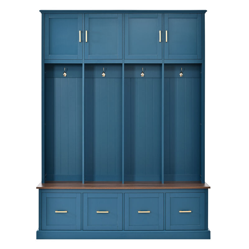 Merax All-in-One Entryway Hall Tree with Hanging Hooks, Upper Cabinet, 3 Drawers & Seating Bench image number 0