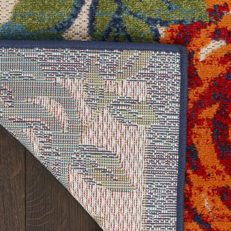 HomeRoots 8' X 11' Ivory Blue And Orange Floral Indoor Outdoor Area Rug image number 5