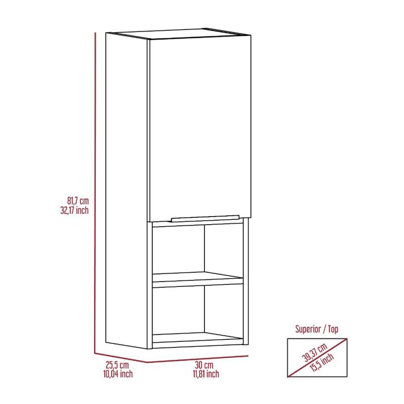 Mila Bathroom Cabinet, Two Interior Shelves, Two External Shelves, Single Door Cabinet -Light Gray