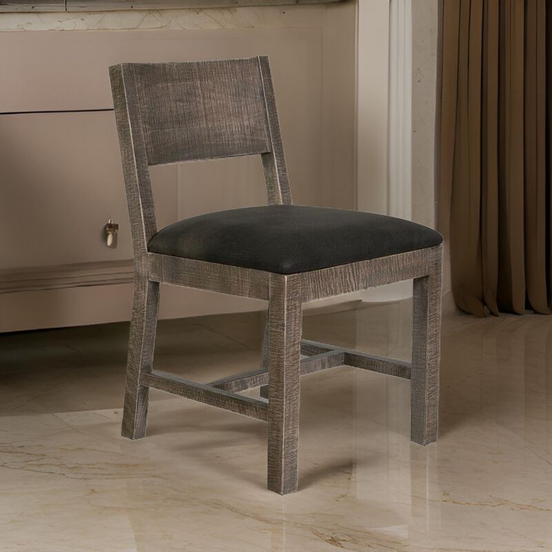 Piel 21 Inch Dining Chair Set of 2, Brown Pine Wood, Black Faux Leather image number 1