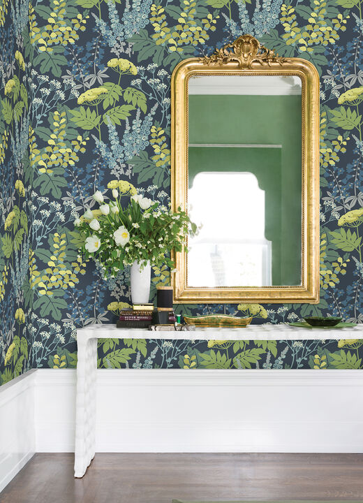 Brie Dark Blue Forest Flowers Wallpaper
