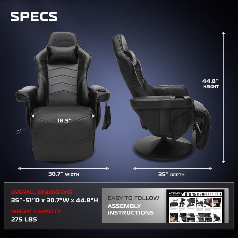 RESPAWN 900 Console Gaming Recliner with Footrest and Lumbar Support - Comfortable Ergonomic Gaming Chair with Headrest, No Wheels, Reclining, Heavy Duty, Racing Style Video Game Chairs