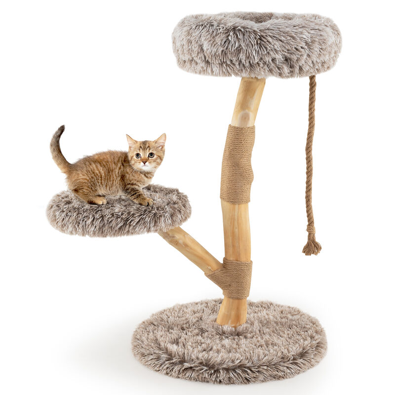 Modern Wooden Cat Tower with Perch and Durable Jute Scratching Posts-Natural image number 0