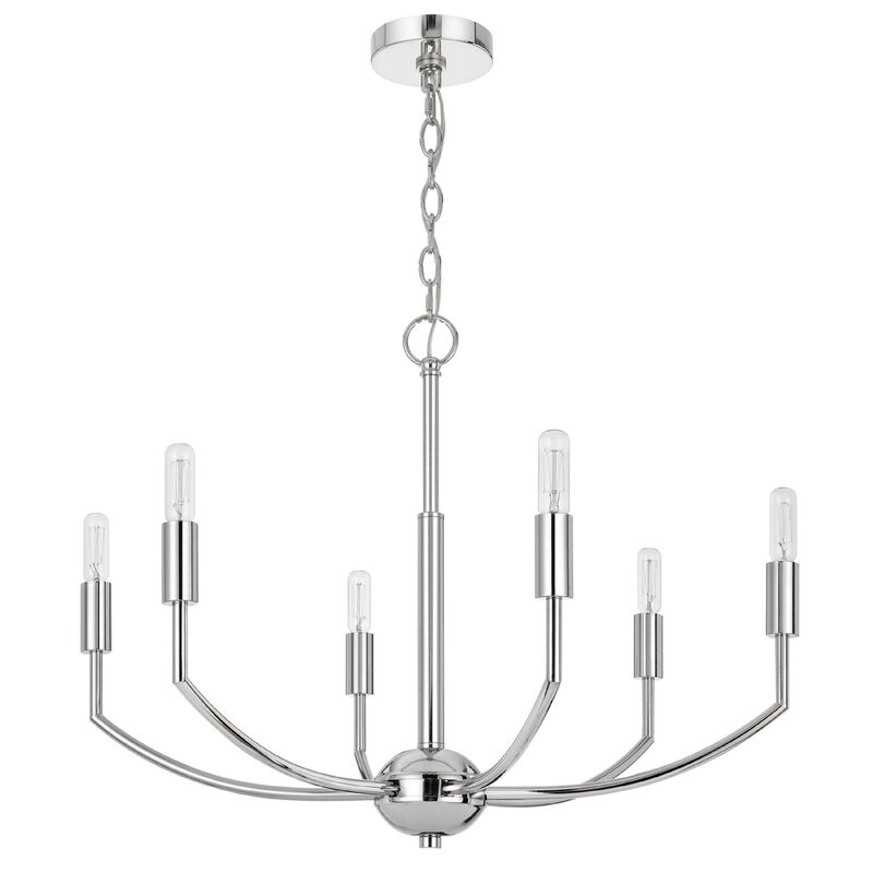 Kera 6 Light Candelabra Chandelier, 26 Inch XL Modern Chrome Metal image number 3