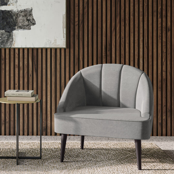 Harrah 33 inch Wide Contemporary Accent Chair in Smoky Grey Velvet fabric