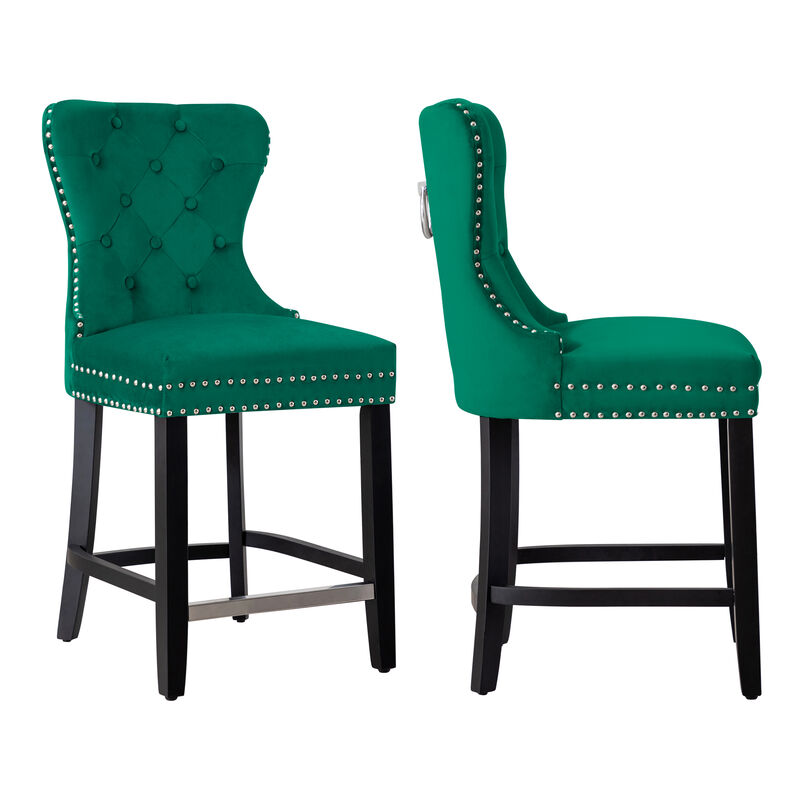 WestinTrends 24" Tufted Velvet Counter Stool (Set of 2)