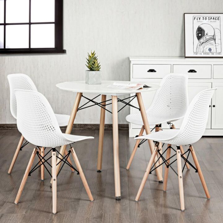 Hivvago 4 Pieces Modern Plastic Hollow Chair Set with Wood Leg