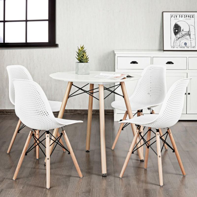 Hivvago 4 Pieces Modern Plastic Hollow Chair Set with Wood Leg