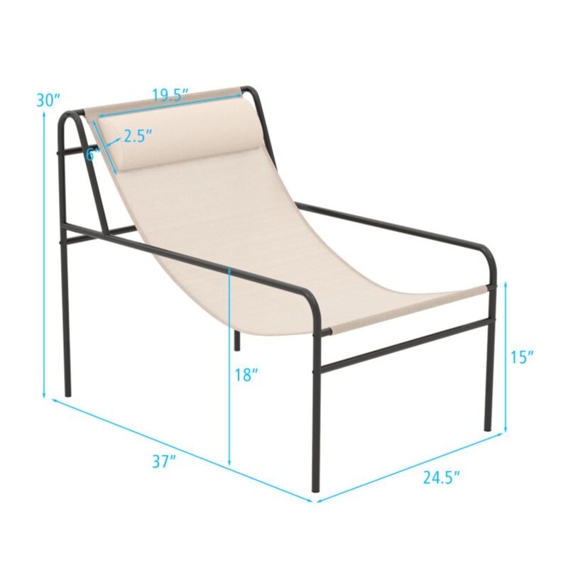 Hivvago Patio Sling Lounge Chair with Removable Headrest Pillow and Metal Frame-Beige