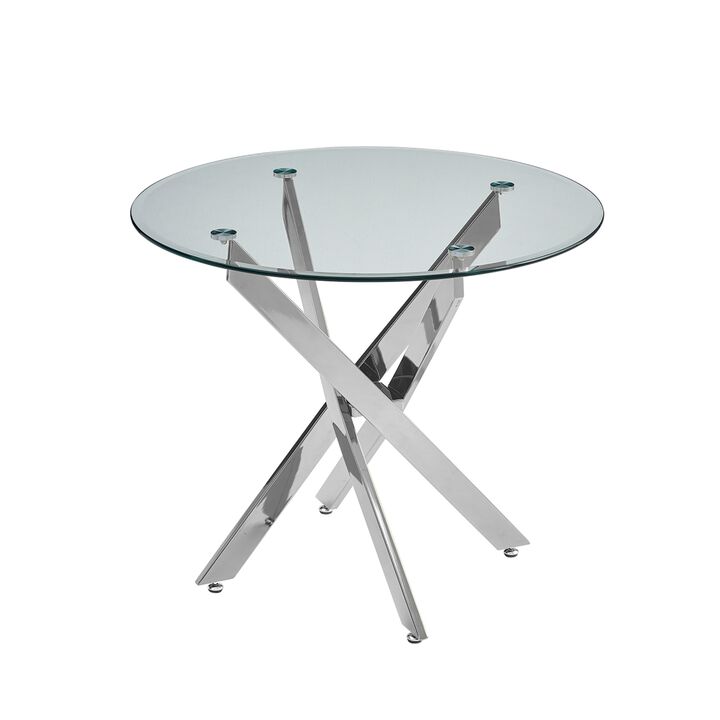 35.43 inches Modern Round Glass Table with Silver Frame