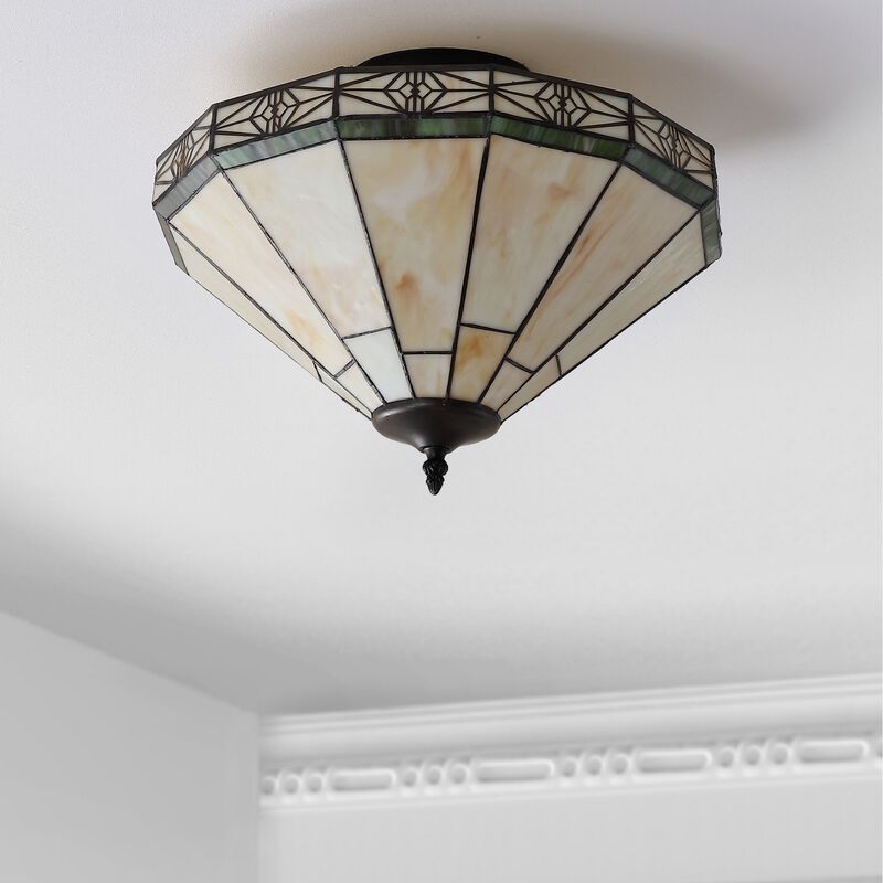 Jasmine Tiffany-Style Glass/Metal LED Semi-Flush Mount