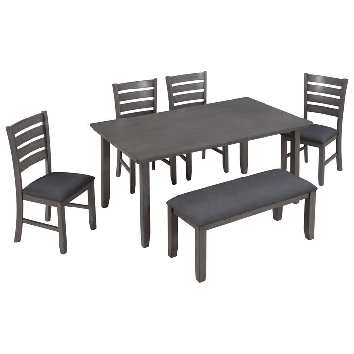Whisen 6-Piece Rustic Wood Dining Set with 4 Chairs and Bench