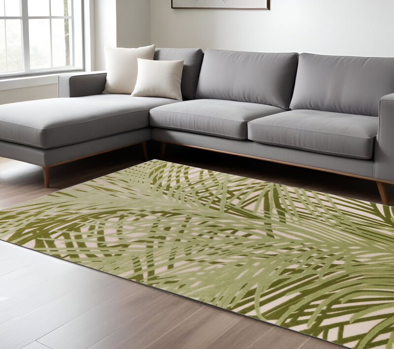 HomeRoots 12' X 15' Ivory And Green Palm Leaf Indoor Outdoor Area Rug image number 1