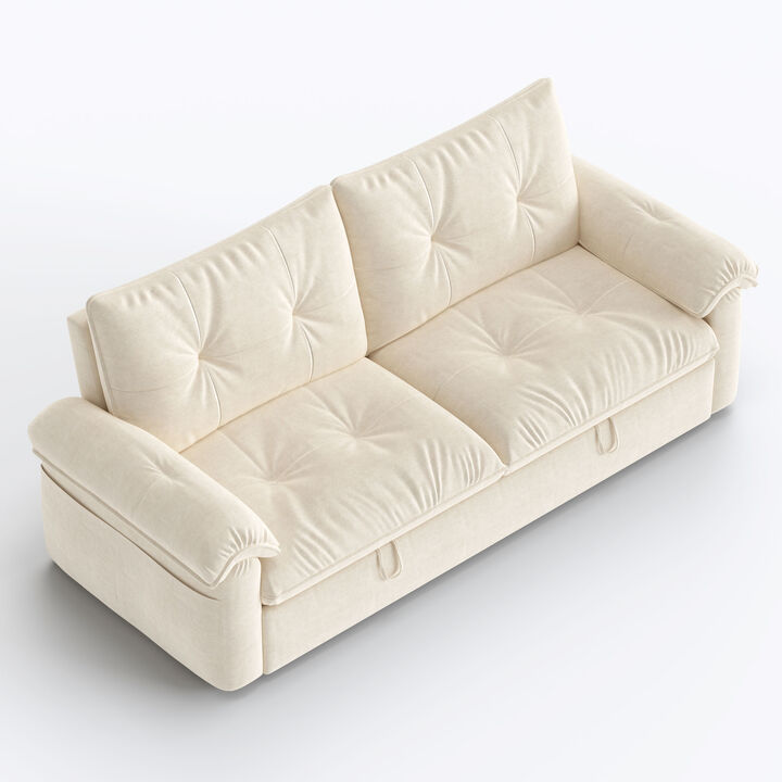 Upholstery Linen Fabric Pull-out Sofa Bed for Living Room, Bedroom & Guest Room, Beige