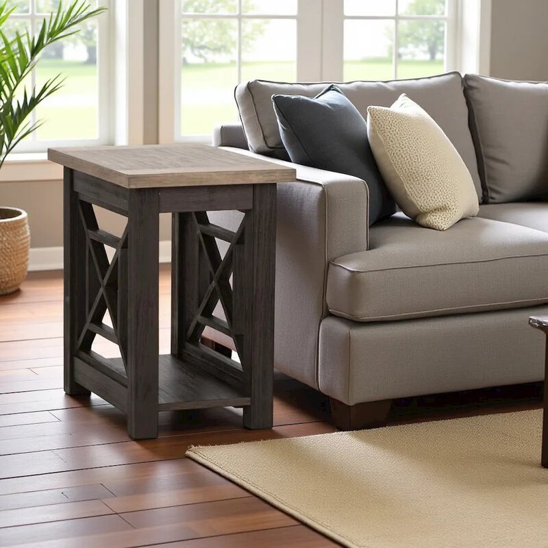Black Side Table with Acacia Solid and Veneer, Small Sofa Table image number 4