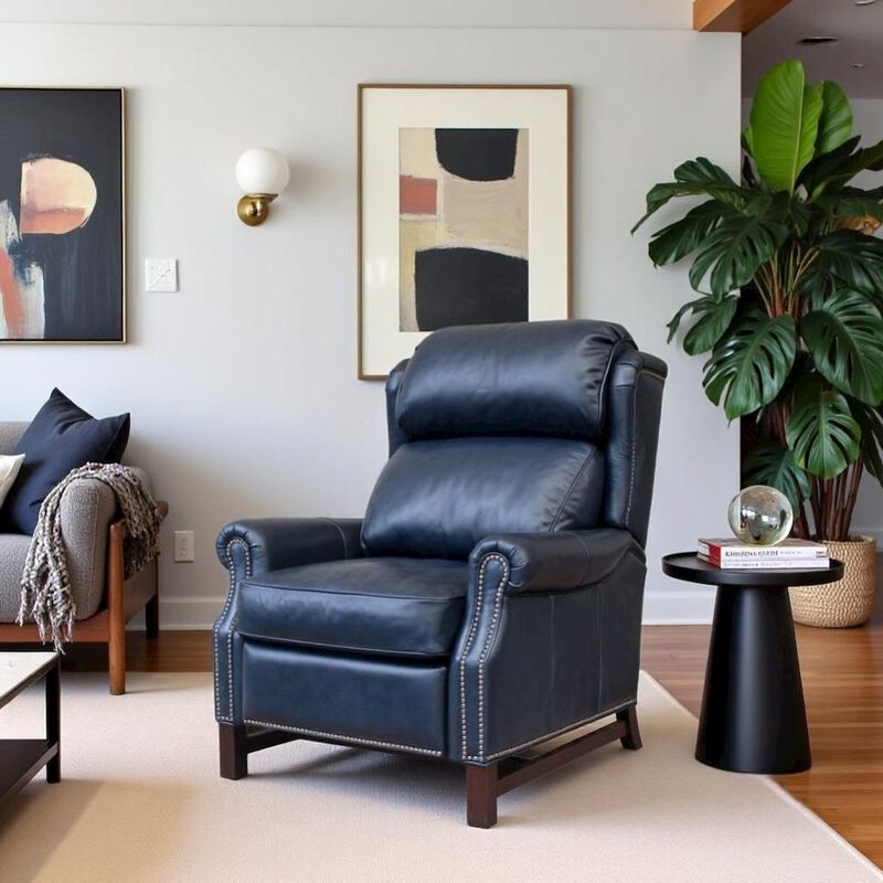 Starlight Canyon Home Blue Leather Recliner Chair with Push-Thru Arms and Footrest Support image number 2