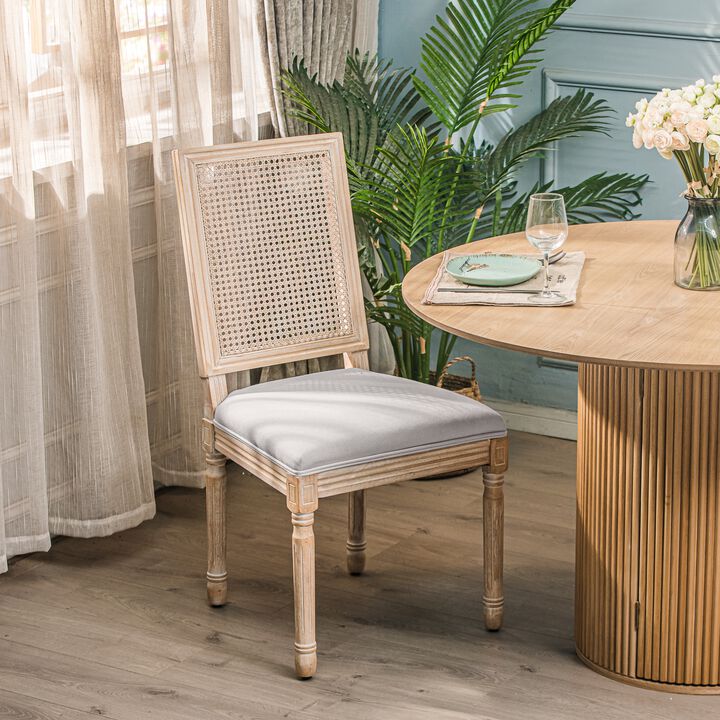 CAMBRIDGE Set of 2 Dining Chairs in Rattan and  Fabric