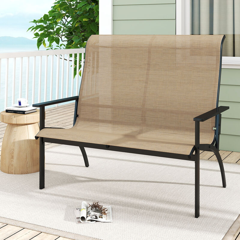 Patio Garden Bench for 2 Person with High Back and Comfortable Armrests-Coffee image number 1