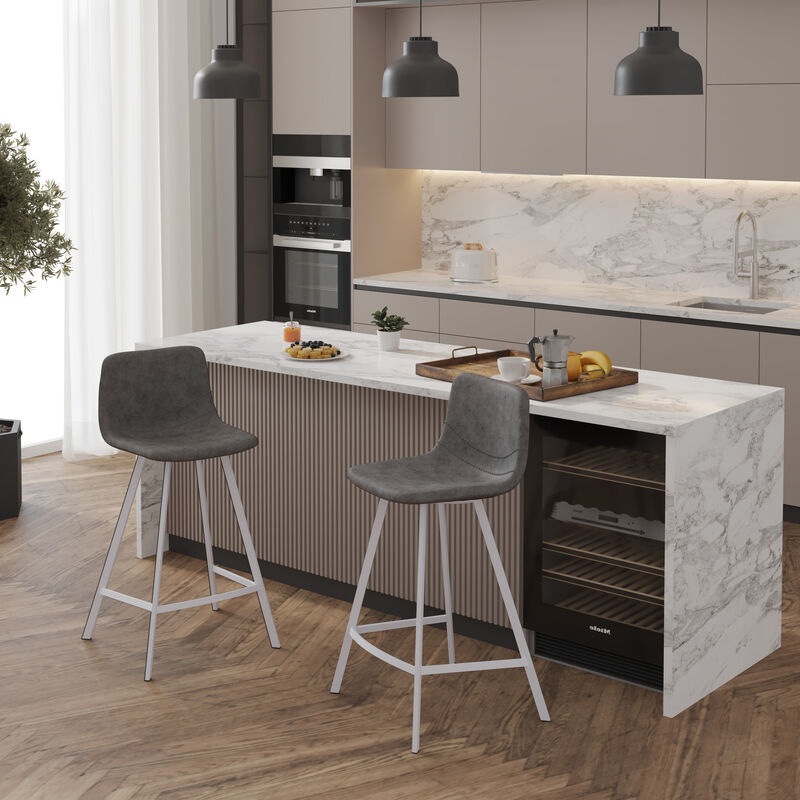 LeisureMod Leather Counter Height Stool with Ergonomic Backrest, Padded Seat & Stainless Steel  Base, Bar Stool with Footrest for Dining, Kitchen, and Bar