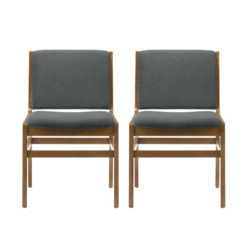Rini Dining Side Chair Set of 2, Straight Wood Legs, Dark Gray Fabric