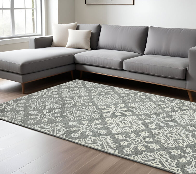 HomeRoots Wool Oriental Hand Hooked Area Rug