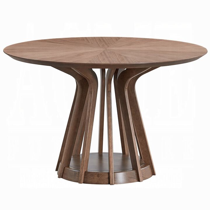 Koen Round Dining Table, Scandinavian Style, Walnut Brown Wood 47 Inch