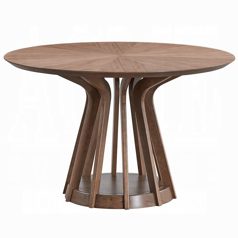 Koen Round Dining Table, Scandinavian Style, Walnut Brown Wood 47 Inch