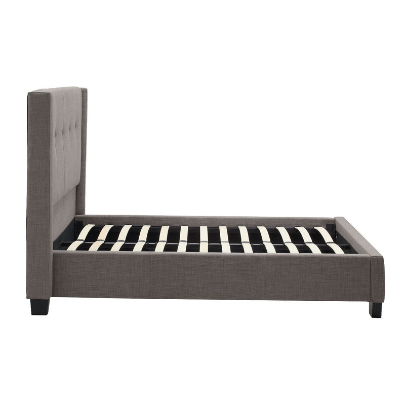 Adams Low Profile King Bed, Piped Edges, Tufted Linen, Gray