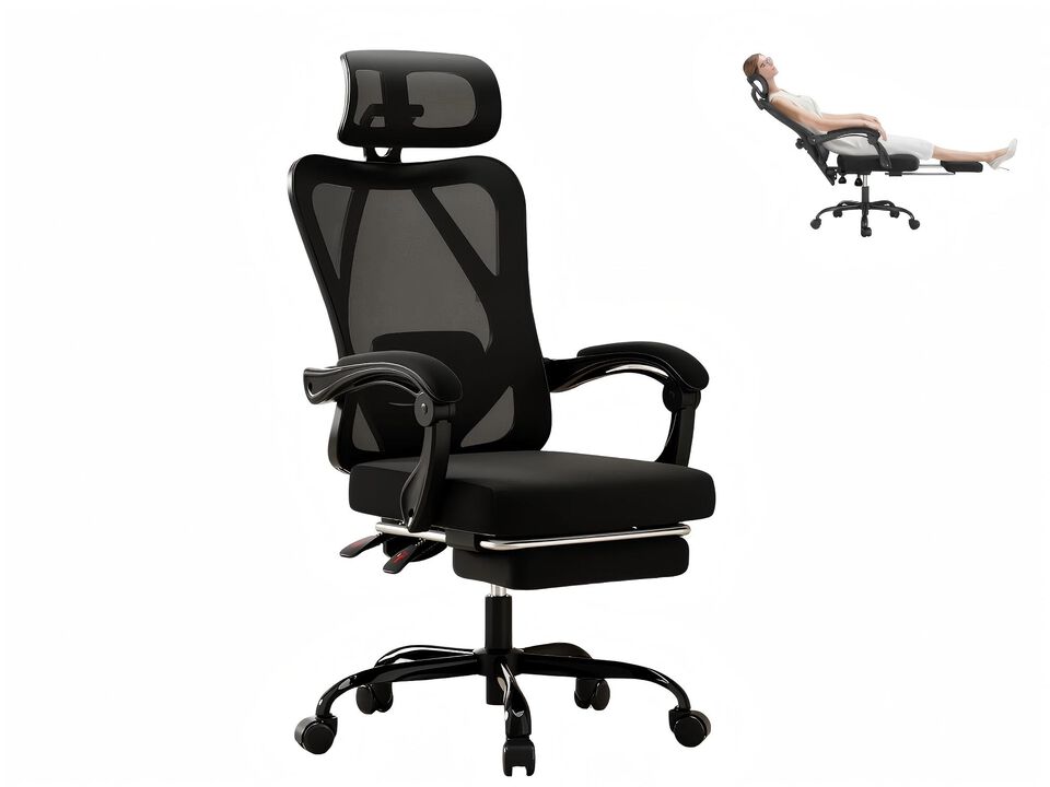 Petrimins Executive Office Chair with Retractable Footrest & Lumbar Support, All-Day Comfort Cross-Legged Desk Chair for Home Office