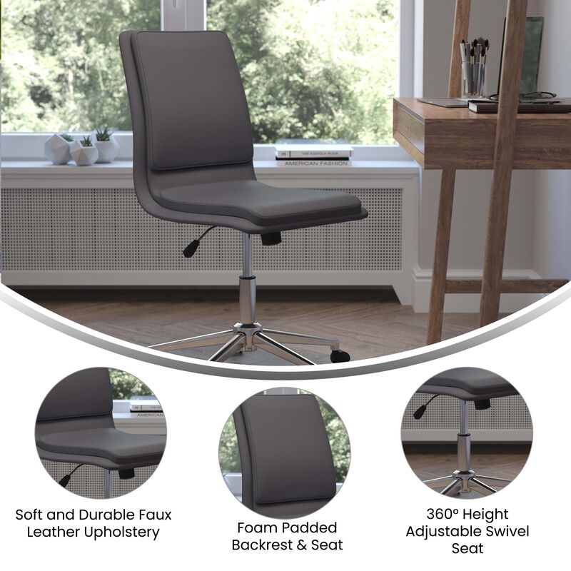 Madigan Mid-Back Armless Swivel Task Office Chair with LeatherSoft and Adjustable Chrome Base,