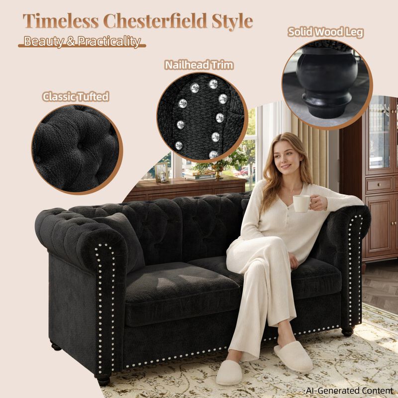 Chesterfield Tufted Sectional Sofa Nailhead Trim Chenille Deep Seat Sofa Couch, Sectional Sofa Deep Seat for Living Room Apartment, Chenille Sectional Sofa Couch Classic Design with Rolled Arms for Office image number 7
