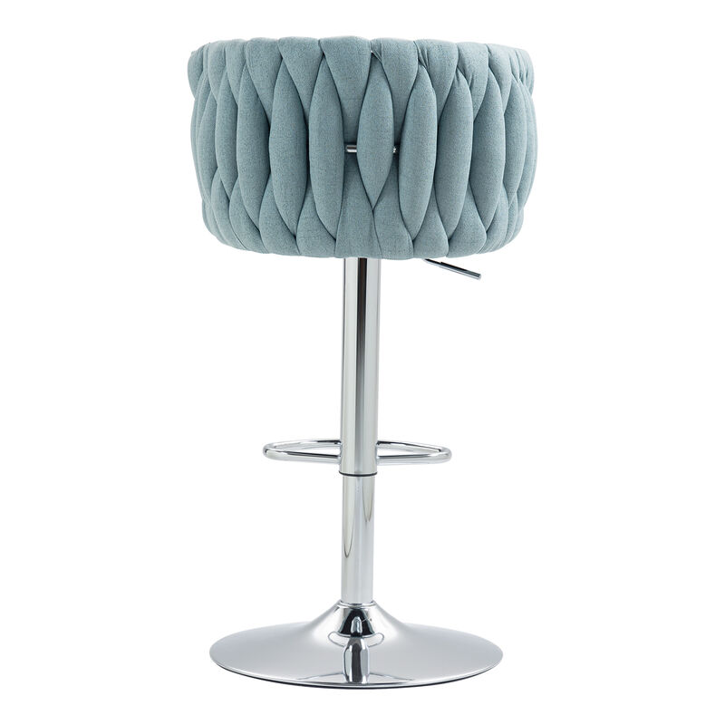 Streamdale 360 Woven Back Bar Stools, Set of 2, Adjustable Height, Silver Chrome, Blue