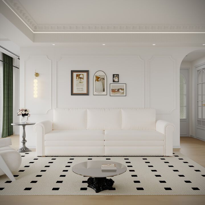 Gray King Size Sofa Bed Couch Pull Out Couch 3 In 1 Convertible Sleeper Sofa Bed Velvet Chesterfield Sofa With Nailhead Trim & Rolled Arm-Cuddlewood