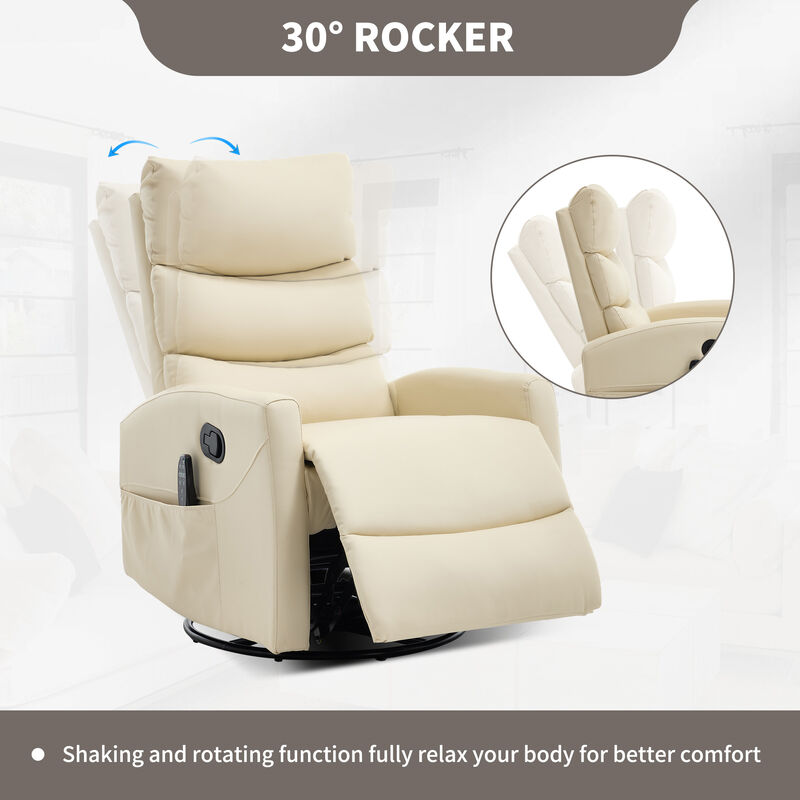 Faux Leather Manual Recliner Chair Swivel Rocker Recliner with Heat & Massage image number 4