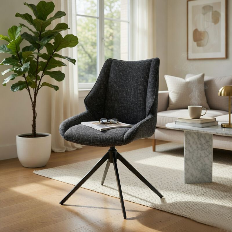 Maik Swivel Side Chair Set of 2, Wingback, Star Iron Base, Brown Chenille image number 8