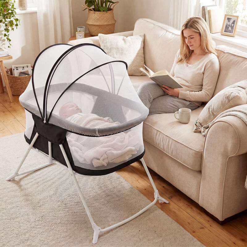 2 in 1 Baby Bedside Sleeper Bassinet with Rocking Motion and Breathable Mesh for Nursery image number 6