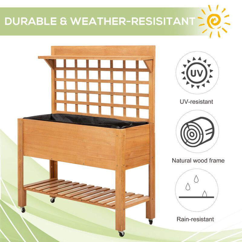 Hivvago Elevated Wooden Garden Bed with Shelf and Wheels image number 3