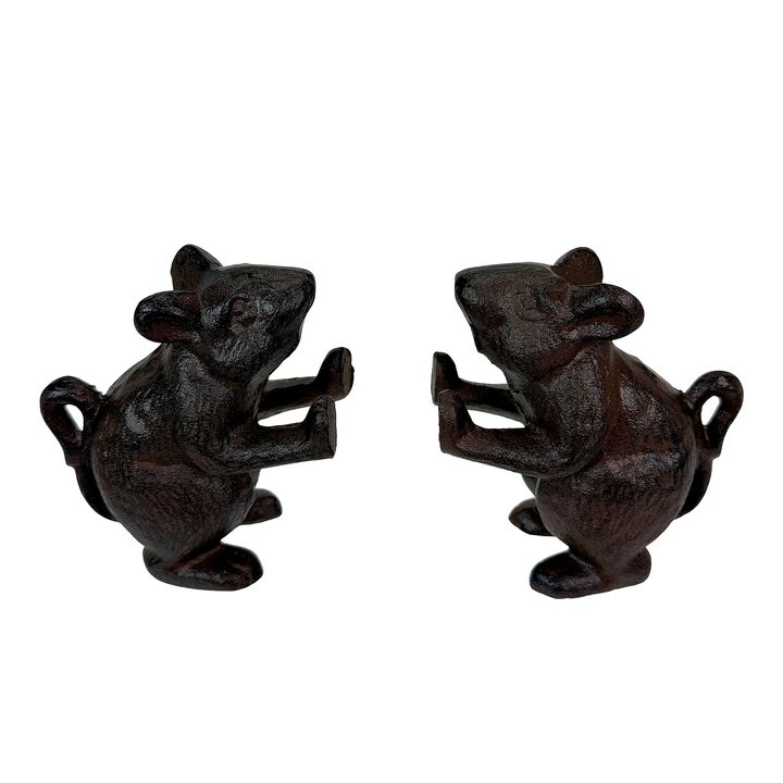 Decorative Mouse Bookends Set Of 2 Cast Iron Brown 45 In Rustic Vintage
