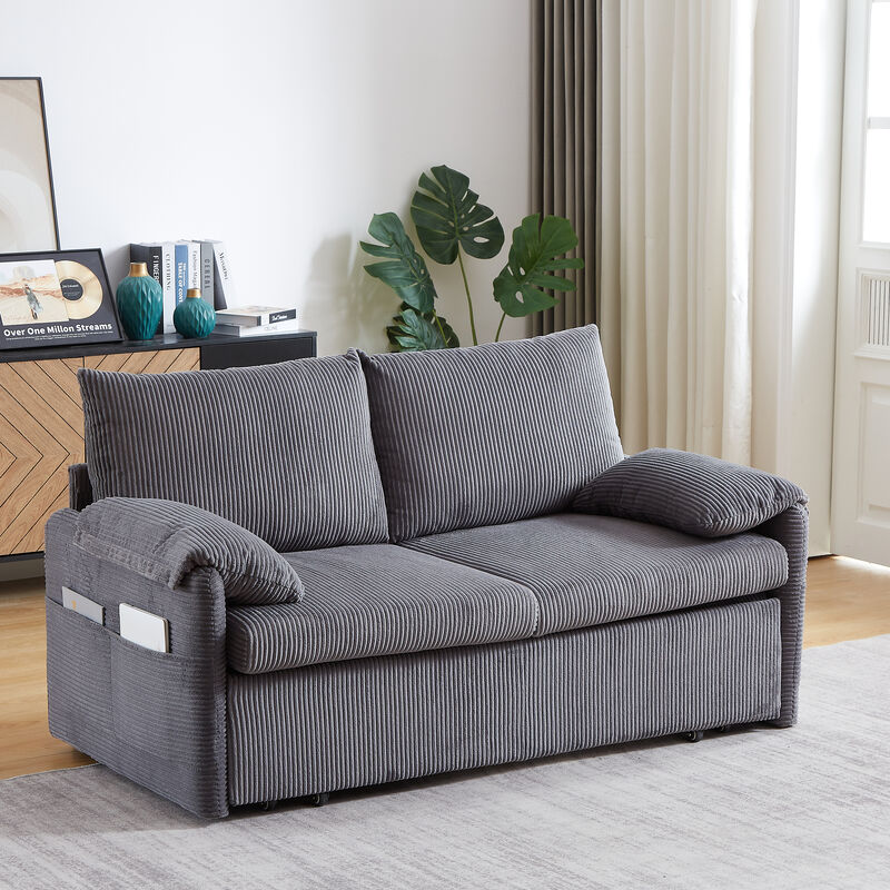 Merax Sleeper Sofa Bed 3-in-1 Adjustable Sleeper with Pullout Bed 2 Pillows and Side Pockets Soft Corduroy Convertible Sleeper Sofa Bed for Living Room image number 1