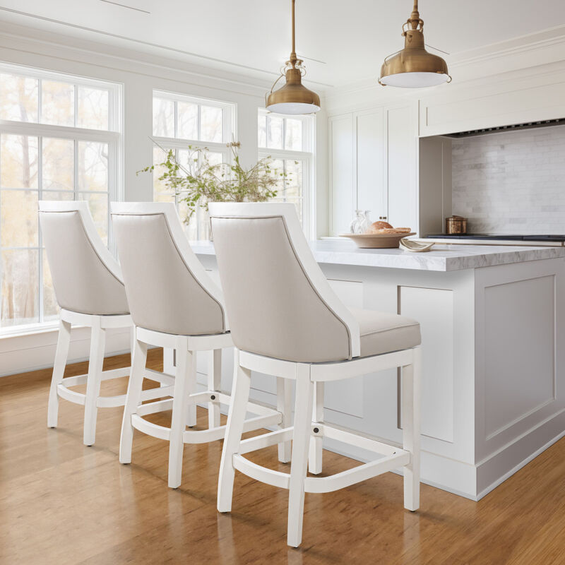 Hivvago 26 Inch Gray And White Faux Leather And Solid Wood Counter Height Swivel Bar Chair