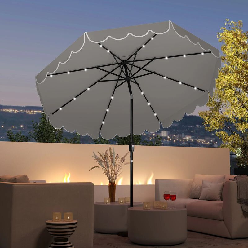 9.3 FT Solar Patio Umbrella with 24 LED Lights Vented Top and Ruffles image number 2