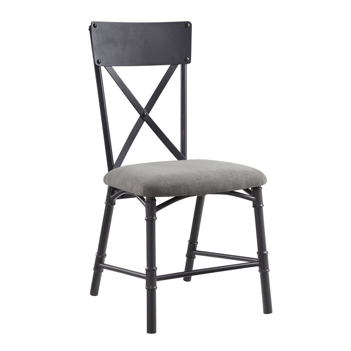 Edina Side Chair (Set-2), Gray Fabric, Oak & Sandy Black Finish DN