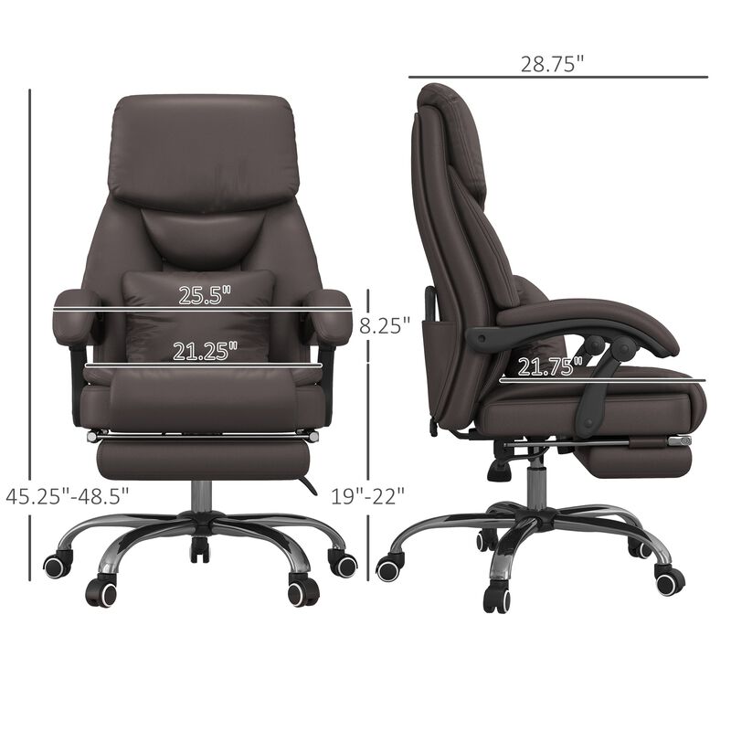 Kneading Massage Office Chair, Reclining Executive Office Chair, PU Leather High Back Computer Chair with Lumbar Cushion, Footrest, Adjustable Height, Dark Brown