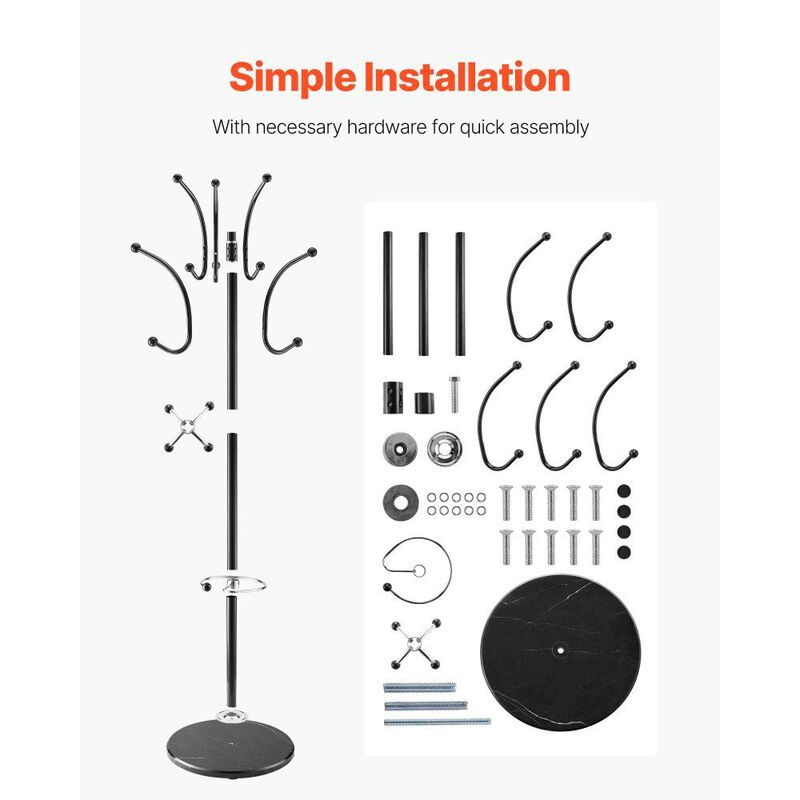 Coat Rack with Umbrella Holder, 14 Hooks Freestanding Stand with Marble Base image number 8