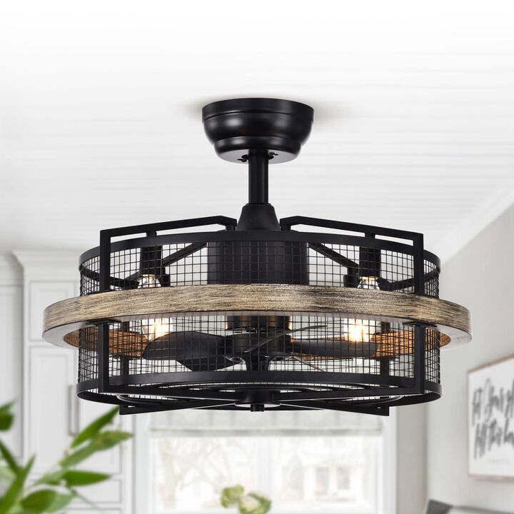 20" Farmhouse Black Caged Ceiling Fan with Remote Control