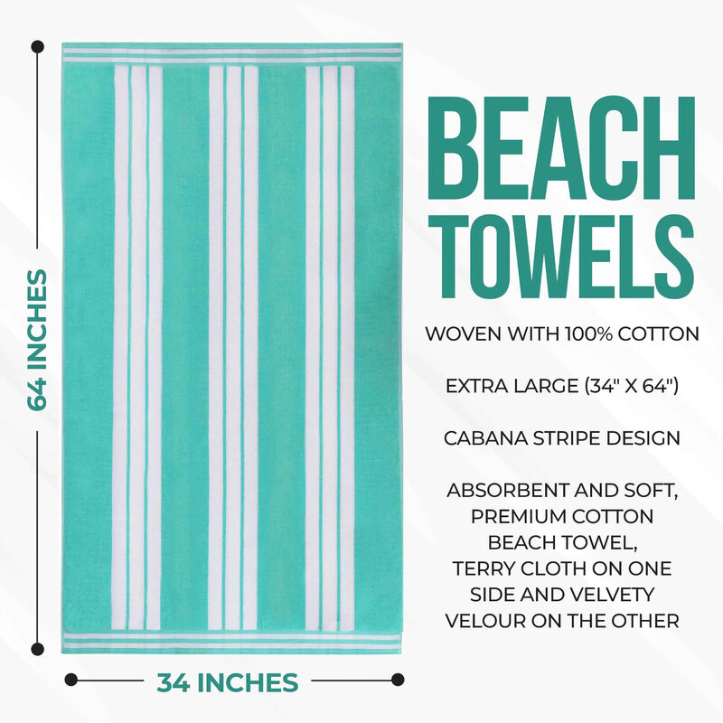 Cabana-Style Striped Cotton Beach Towel Set, Extra-Large and Absorbent image number 2