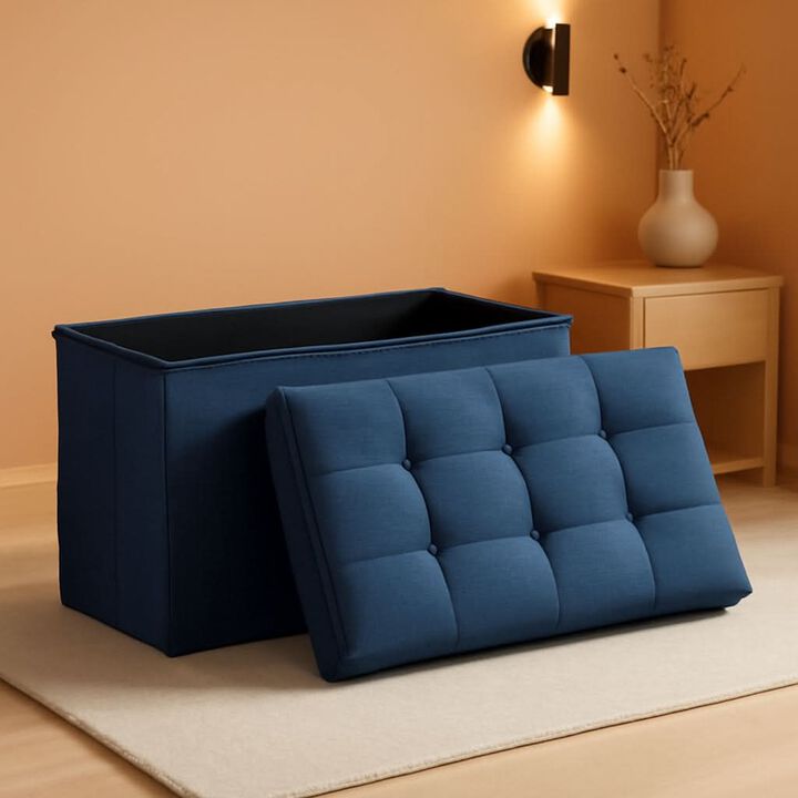 ShipItFurniture 30-Inch Midnight Blue Storage Ottoman - Foldable Bench with 24-Gallon Hidden Storage