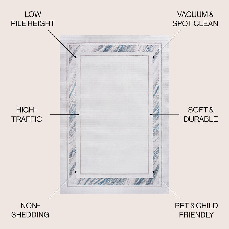 Athens Classic Border Marble Pattern High-Low Area Rug