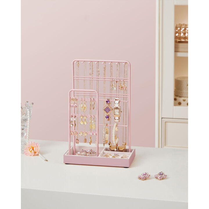 Jewelry Stand Organizer with Metal Frame – Soft Velvet Tray for Storing Earrings, Bangles & Everyday Items