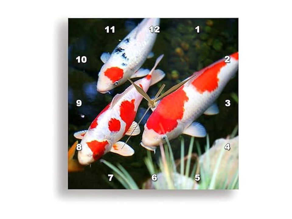 Japanese Orange White Koi Fish Wall Clock 15 Inch Home Decor
